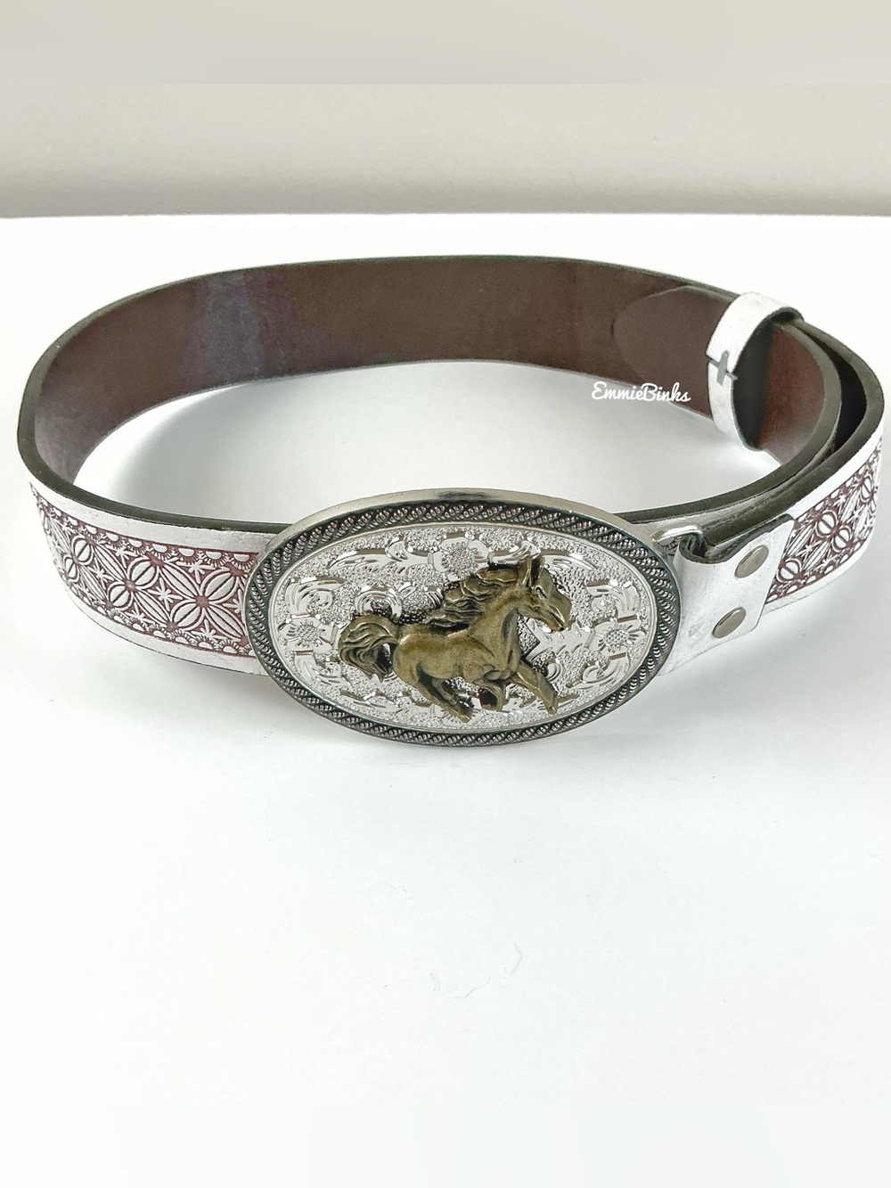 New Western Vintage Style Horse Interchangeable Belt Buckle & Leather Belt - Picture 3 of 14